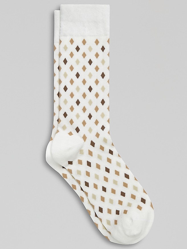 Egara Men's Diamond Dress Socks, 1-Pair , Egret / Brown