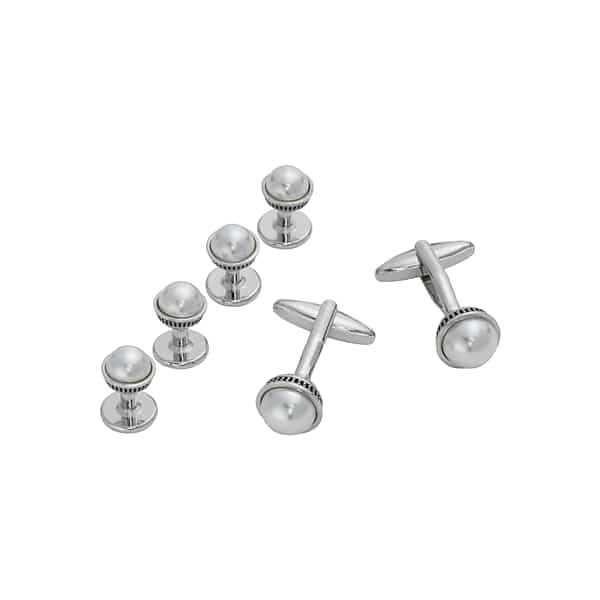Pronto Uomo Men's Round Pearl Cufflinks & Studs Set Silver - Size: One Size - Only Available at Men's Wearhouse TMW86BZ80025