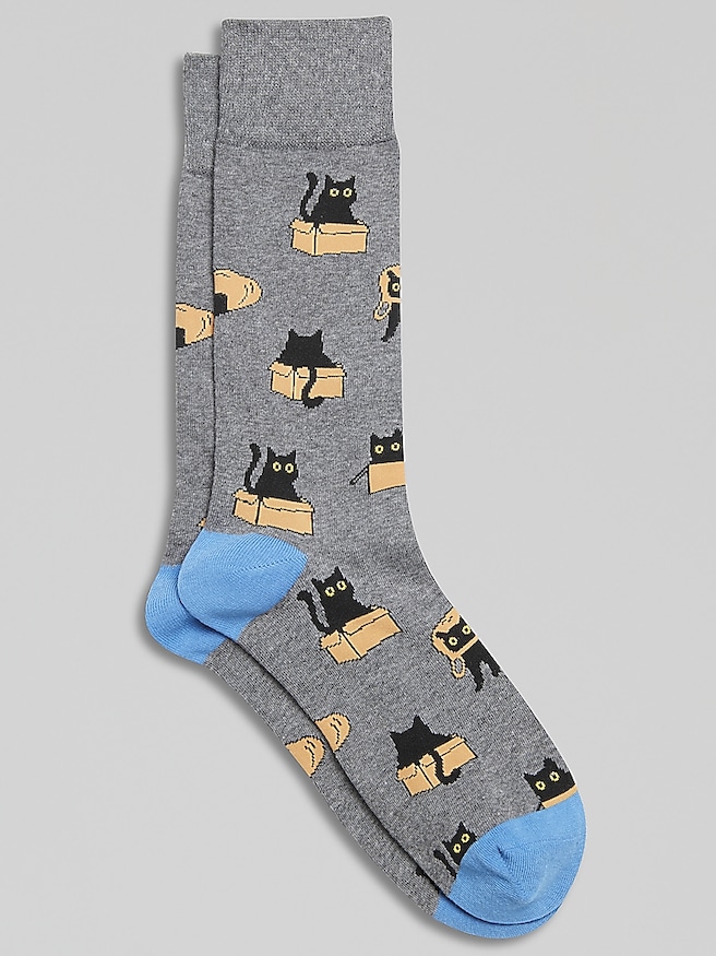 Egara Men's Cats In Boxes Socks , Med Hthr Grey / Gray