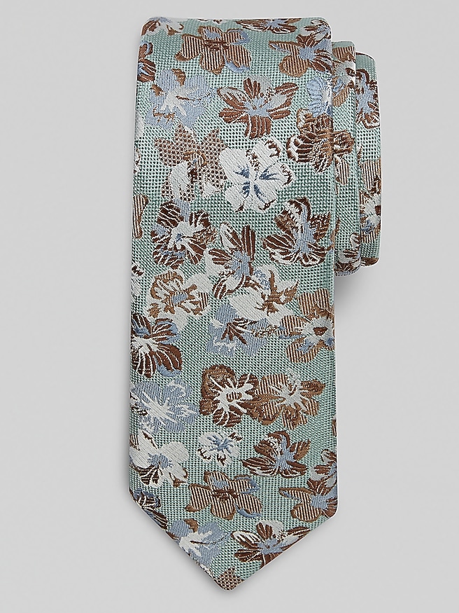 Egara Men's Large Floral Pattern Tie , Green Pattern