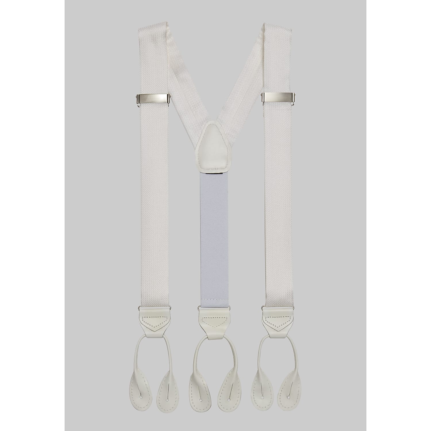 Men’s White Silk Tuxedo Braces – Classic Wide Formal Suspenders, One Size Adjustable for Suits and Black-Tie Events