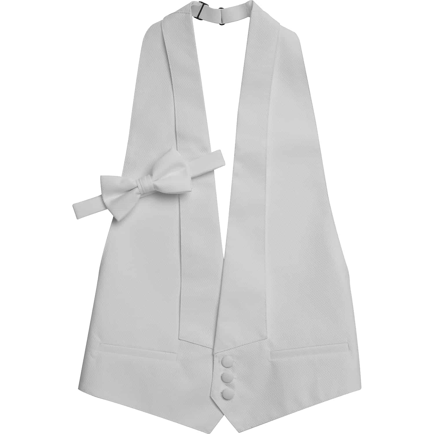 Pronto Uomo White Formal Pique Vest and Pre-Tied Bow Tie Set – Classic Men’s Tuxedo Vest and Bow Tie for Homecoming and Black-Tie Events