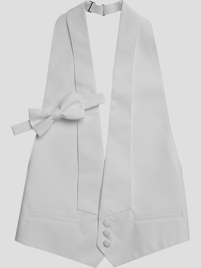 Pronto Uomo Men's Formal Pique Vest & Pre-Tied Bow Tie Set , White