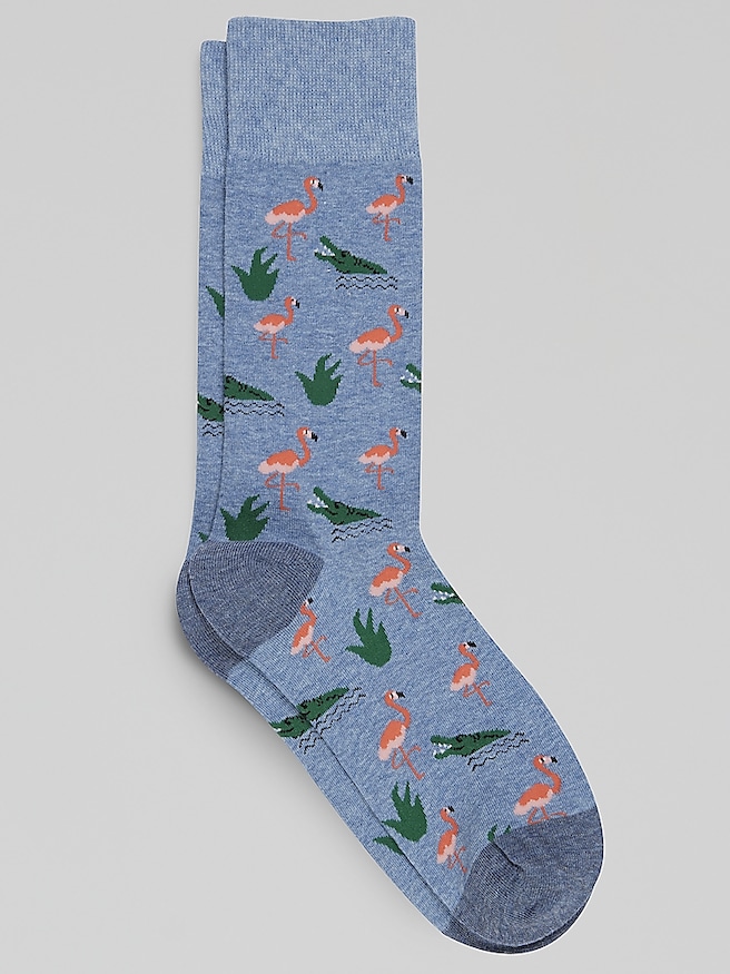 Egara Men's Flamingo & Crocodile Socks , Chambray Heather / Gray