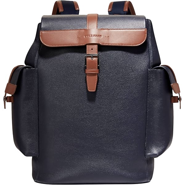 Cole Haan Men's Triboro Leather Rucksack Backpack Navy/Tan - Size: One Size TMW87GB80001