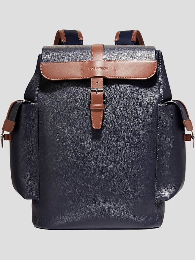 Cole Haan Men's Triboro Leather Rucksack Backpack , Navy/Tan / Blue