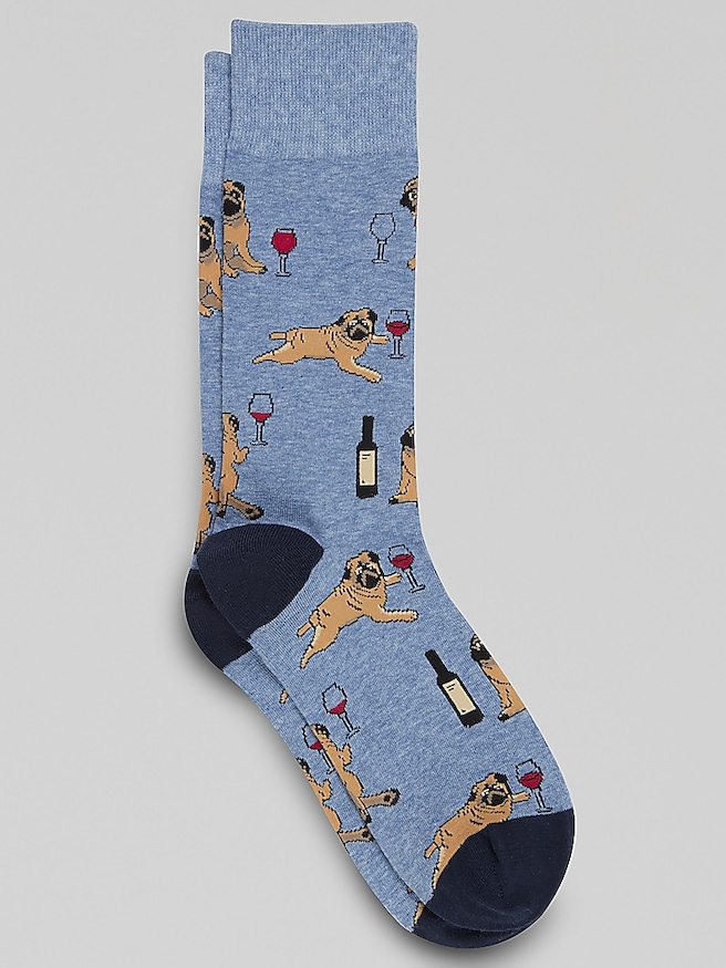 Egara Men's Pug Purple Wine Socks , Chambray Heather / Gray