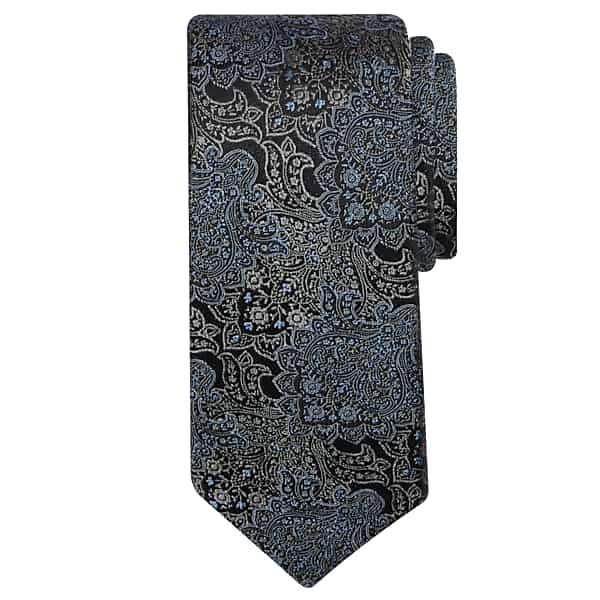 Joseph Abboud Big & Tall Men's Narrow Ornamental Floral Brocade Tie Black - Size: XLONG TMW88B680102