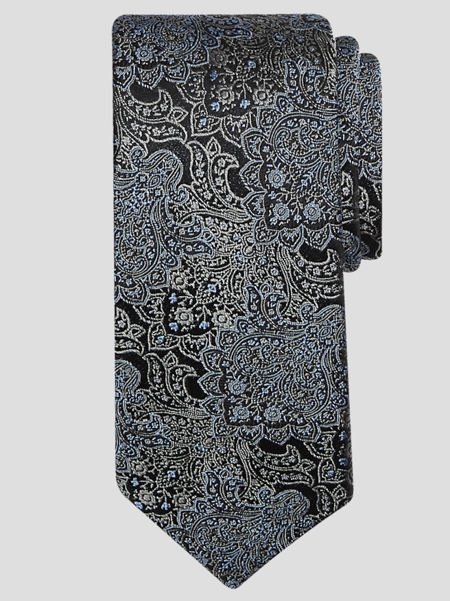 Joseph Abboud Men's Narrow Ornamental Floral Brocade Tie , Black