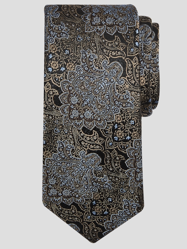 Joseph Abboud Men's Narrow Ornamental Floral Brocade Tie , Brown
