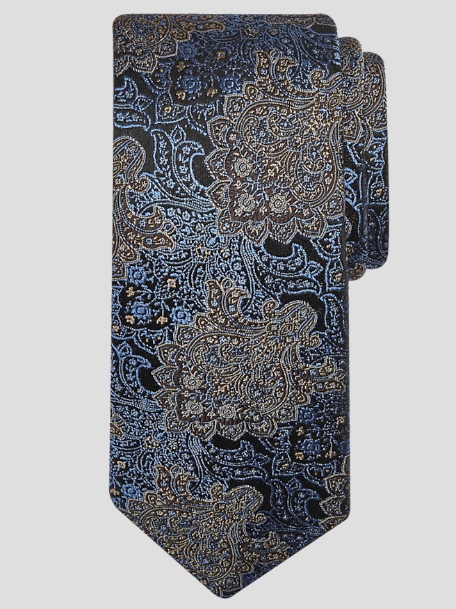 Joseph Abboud Men's Narrow Ornamental Floral Brocade Tie , Tan / Brown