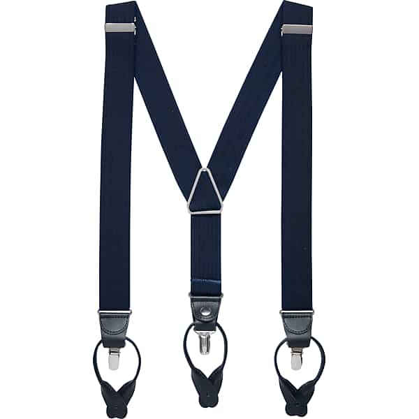 Pronto Uomo Men's Adjustable Convertible Suspenders Navy Ribbed - Size: One Size - Only Available at Men's Wearhouse