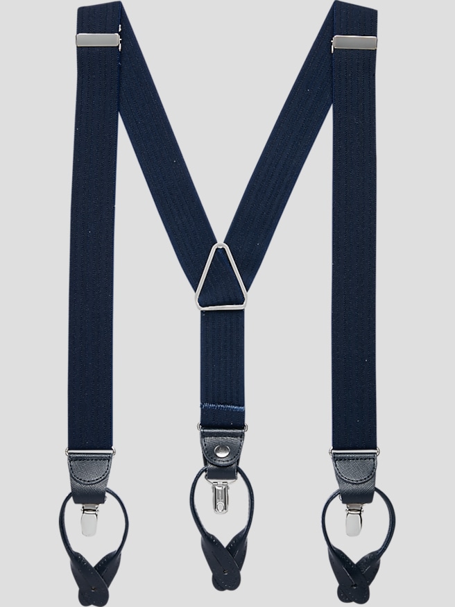 Pronto Uomo Men's Adjustable Convertible Suspenders , Navy Ribbed / Blue