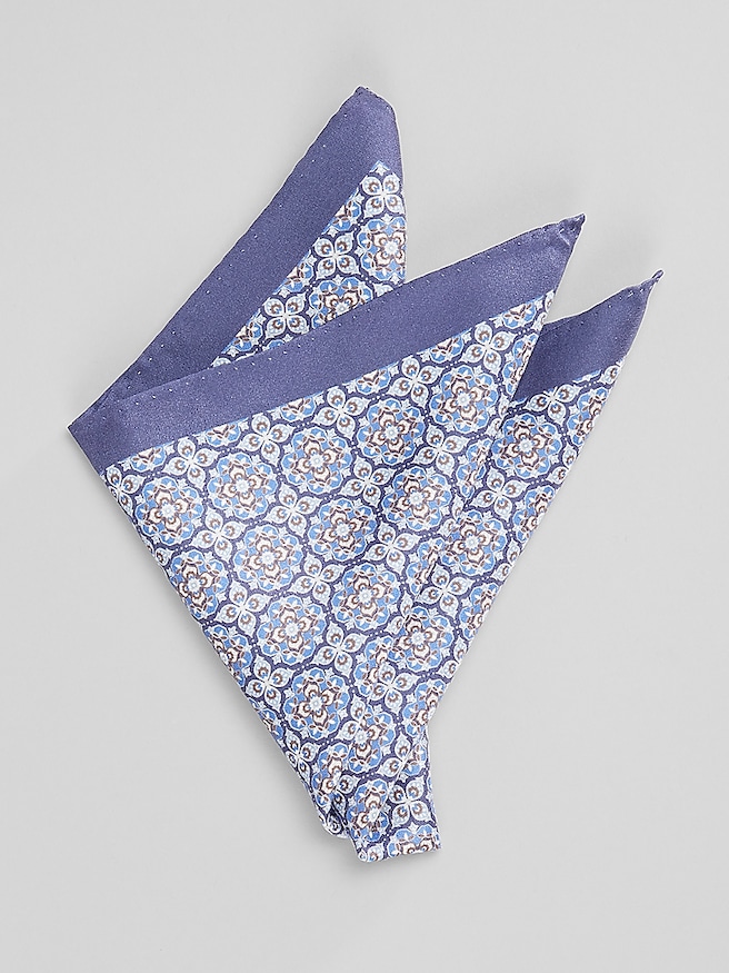 Joseph Abboud Watercolor Medallion Pocket Square Navy