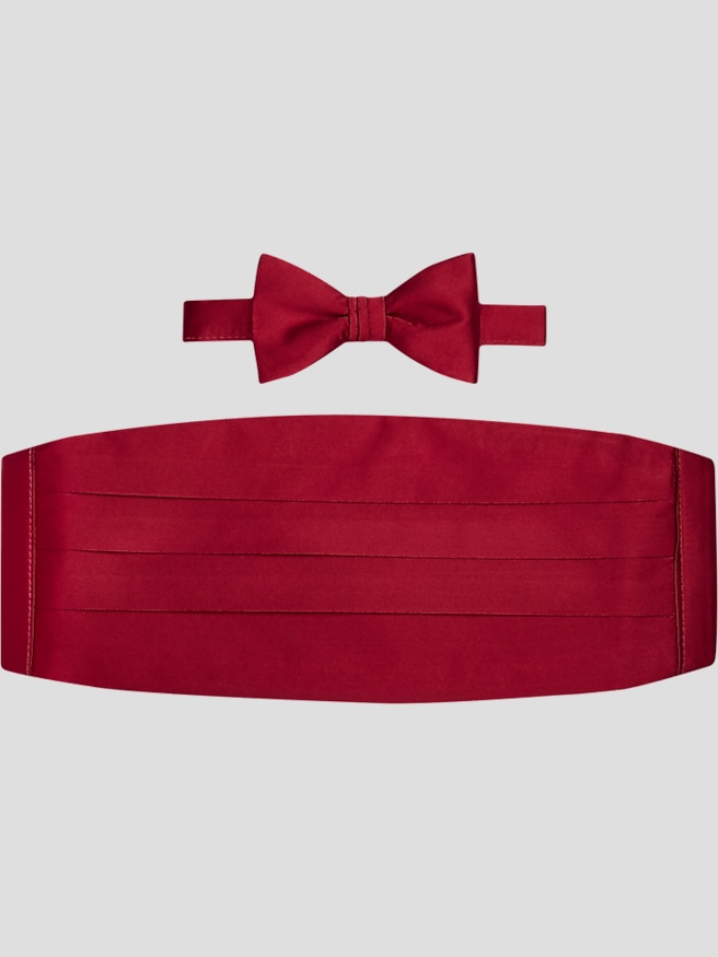 Pronto Uomo Men's Solid Silk Bow Tie & Cummerbund Set , Apple / Red