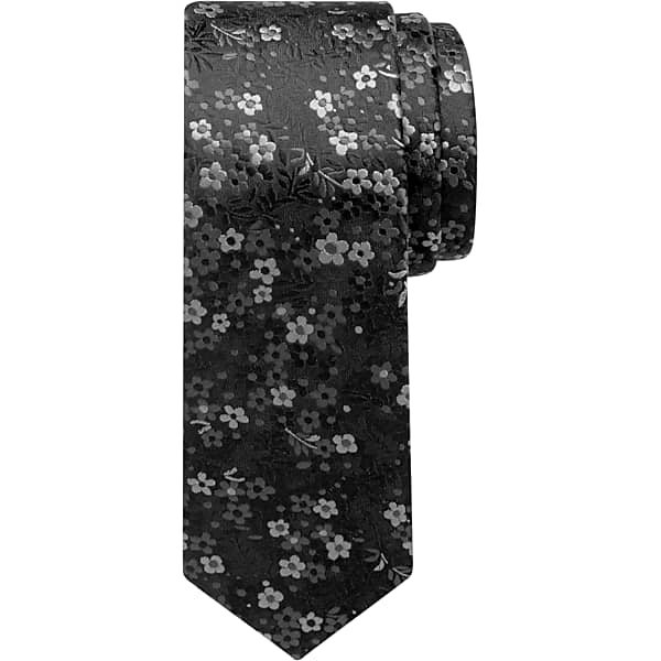 Egara Men's Narrow Petite Floral Tie Black Floral - Size: XLONG TMW8WDV80102