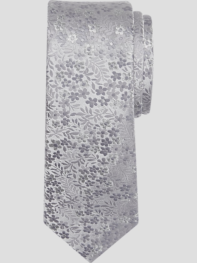 Egara Men's Narrow Petite Floral Tie , Silver / Metallic