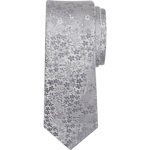 Egara Men's Narrow Petite Floral Tie Silver - Size: One Size