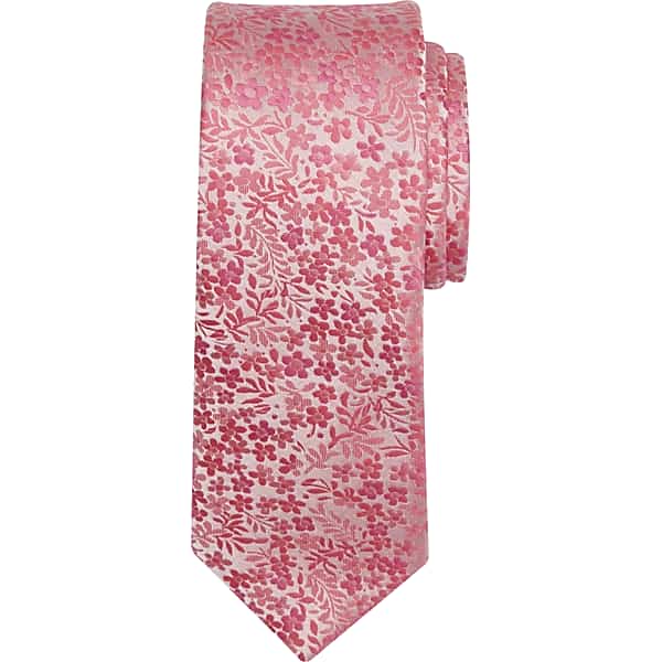 Egara Men's Narrow Petite Floral Tie Pink Pattern - Size: One Size