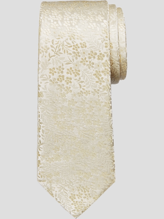 Egara Men's Narrow Petite Floral Tie , Ivory / Black