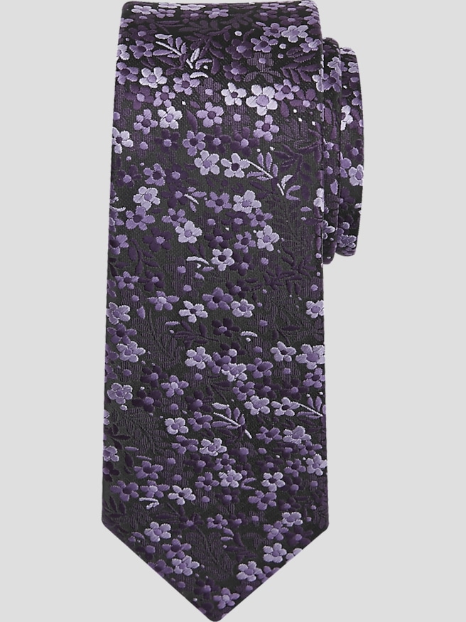 Egara Men's Narrow Petite Floral Tie , Purple