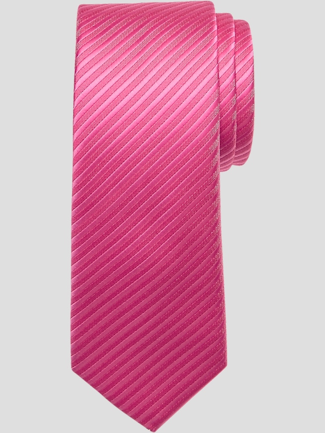 Egara Men's Skinny Stripe Tie , Hot Pink Stripe / Purple