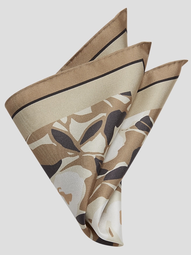 Joseph Abboud Men's Cubism Floral Silk Pocket Square , Tan / Brown