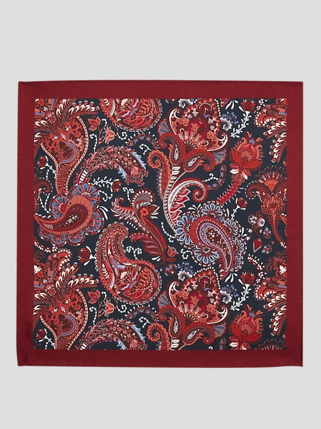 Joseph Abboud Men's Botanical Paisley Silk Pocket Square , Burgundy
