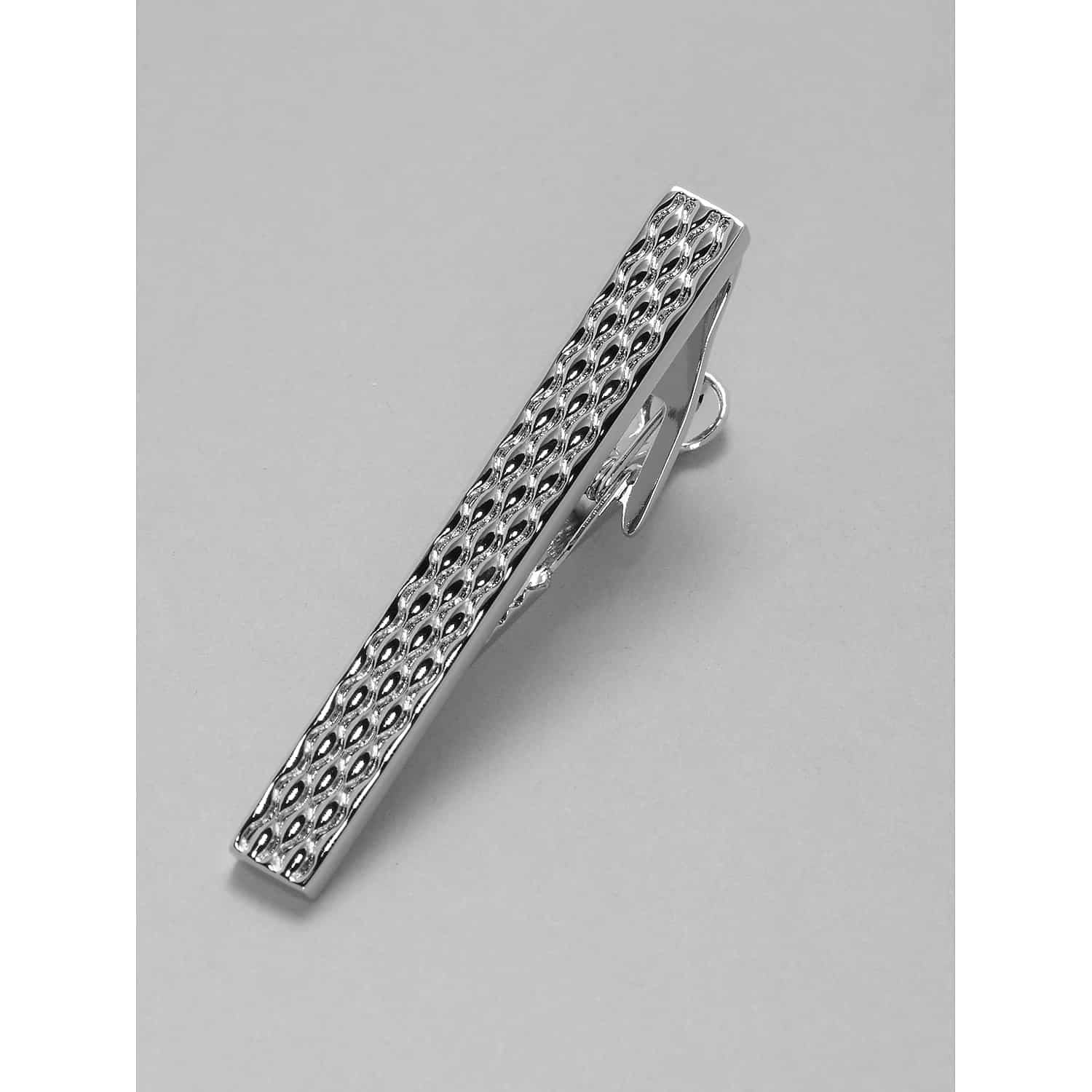 Pronto Uomo Waves Tie Bar in Gunmetal Metallic – Textured Men’s Tie Clip, One Size