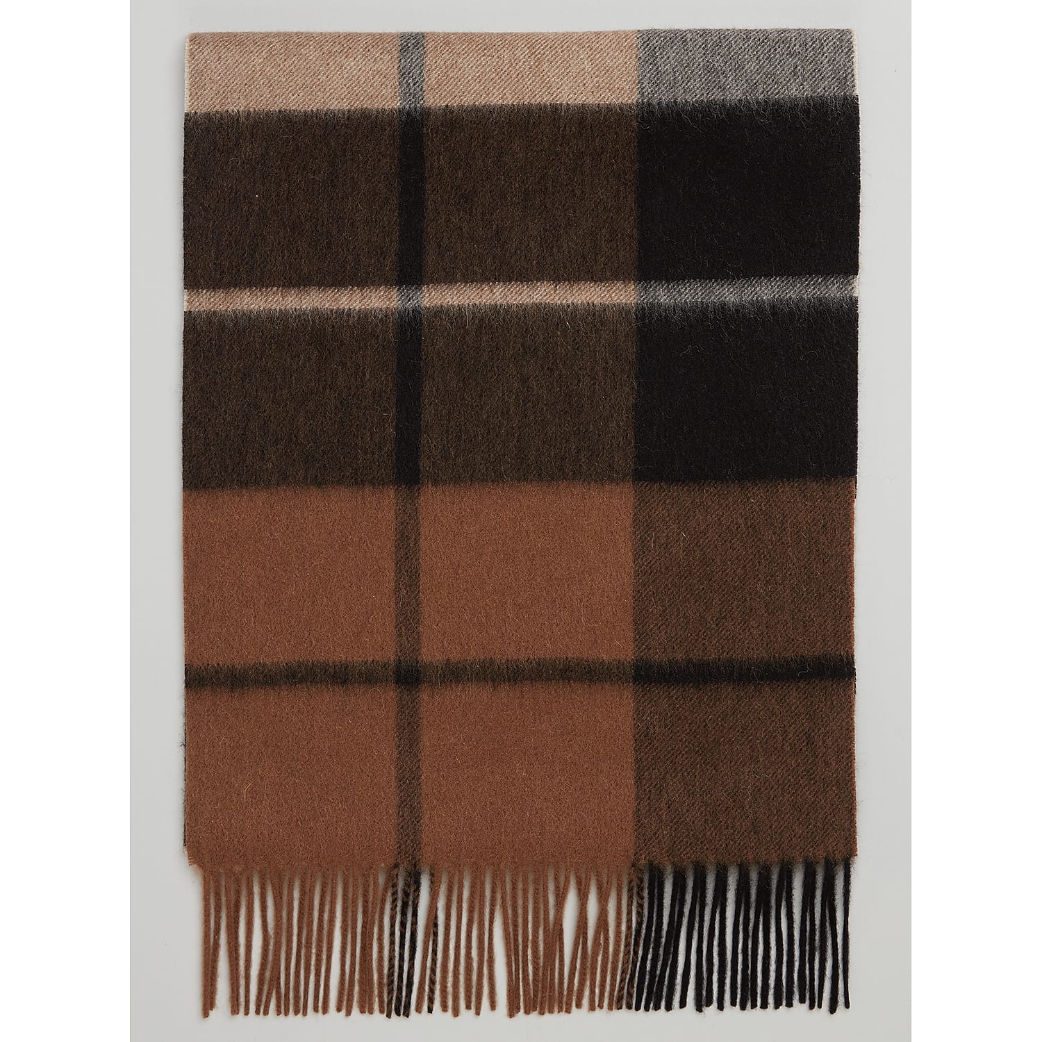 Joseph Abboud Oversized Cashmere Scarf in Brown Windowpane – Men’s Soft Winter Wrap with Fringe Trim, One Size