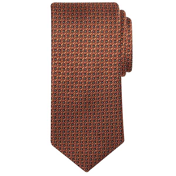 Joseph Abboud Big & Tall Men's Narrow Geo Check Polka Dot Tie Rust - Size: XLONG TMW8AB180145