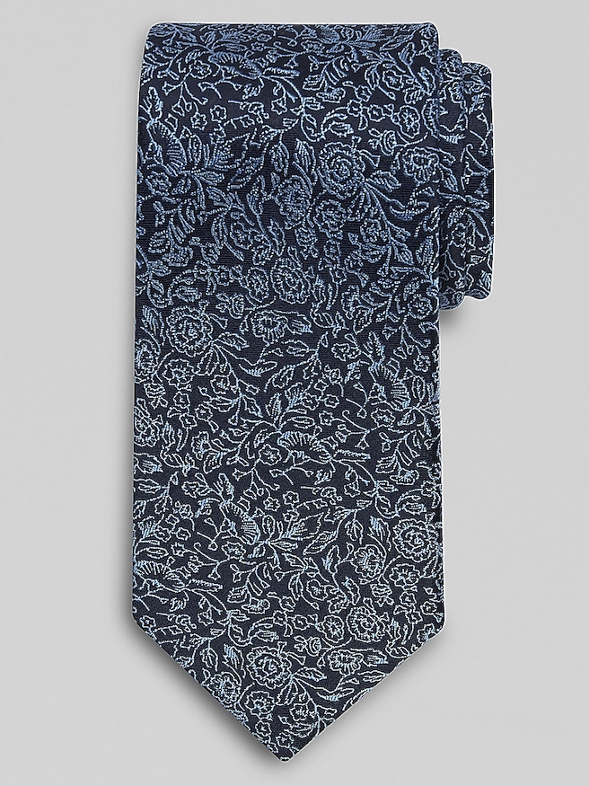 Joseph Abboud Men's Narrow Ginkgo Leaves Tie , Navy / Blue