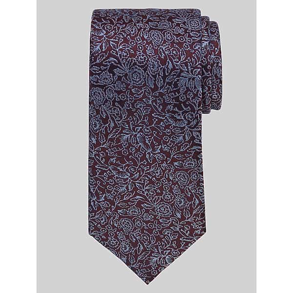 Joseph Abboud Narrow Ginkgo Leaves Silk Tie in Burgundy Dark Red – Men’s One Size Neck Tie for Suits and Dress Shirts