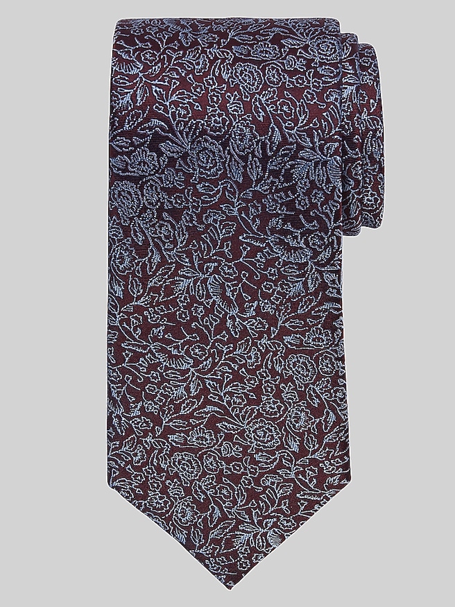 Joseph Abboud Big & Tall Men's Narrow Ginkgo Leaves Tie , Burgundy