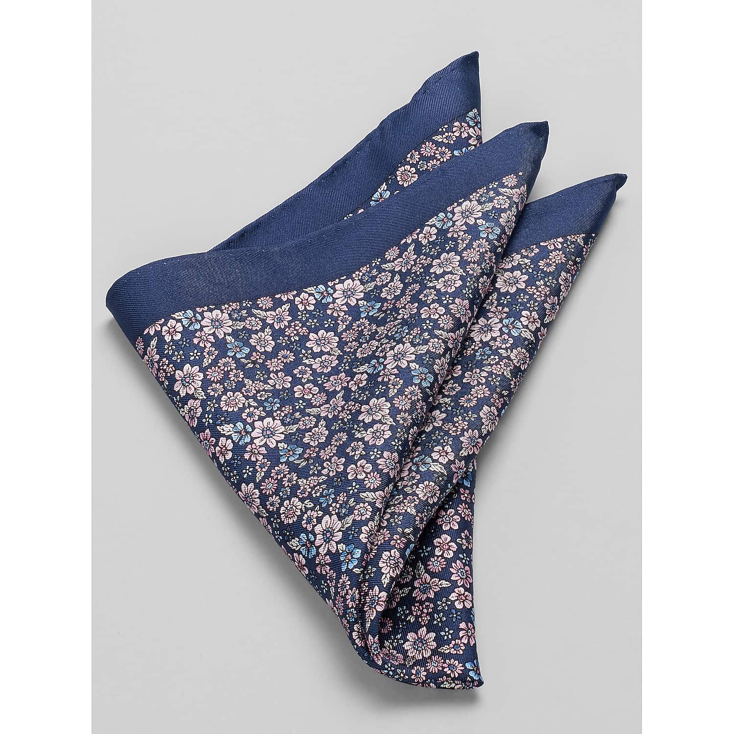 Joseph Abboud Men’s Floral Silk Pocket Square in Pink – One Size Dress Handkerchief for Suits and Sport Coats