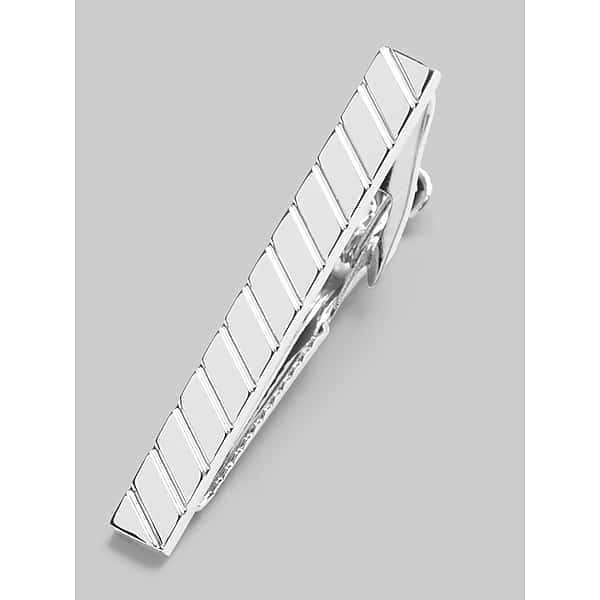 Pronto Uomo Men's Diagonal Bar Stripe Tie Bar Silver - Size: One Size - Only Available at Men's Wearhouse TMW8B2980025