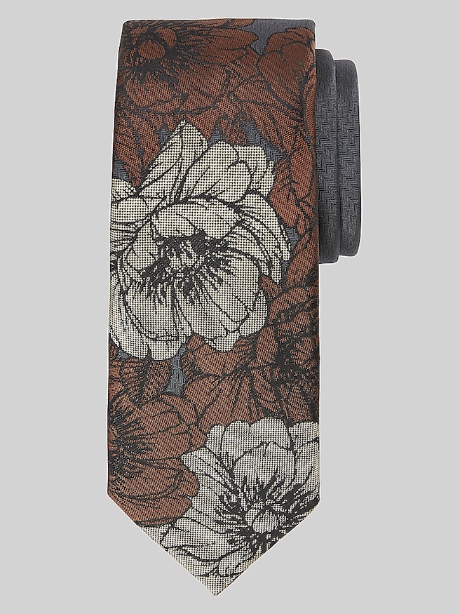 Egara Men's Narrow Floral Panel Tie , Brown