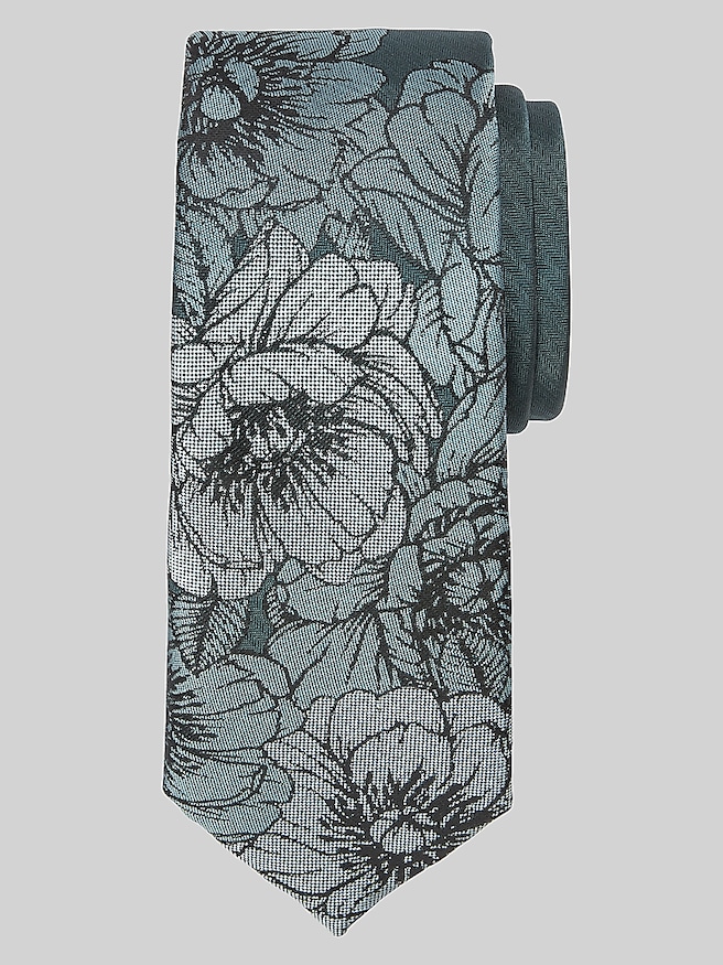 Egara Men's Narrow Floral Panel Tie , Teal / Blue