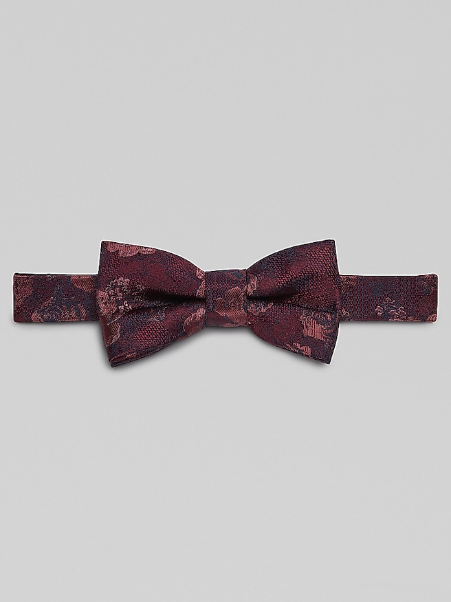 Egara Men's All-Over Floral Pre-Tied Bow Tie , Burgundy