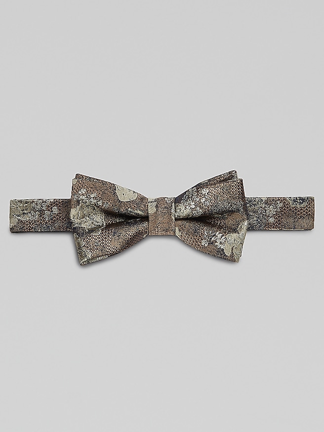 Egara Men's All-Over Floral Pre-Tied Bow Tie , Taupe / Brown