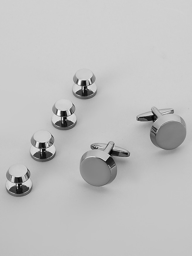 Pronto Uomo Men's Round Cufflink and Stud Set , Gunmetal / Metallic