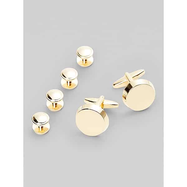 pronto uomo mens round cufflink and stud set gold