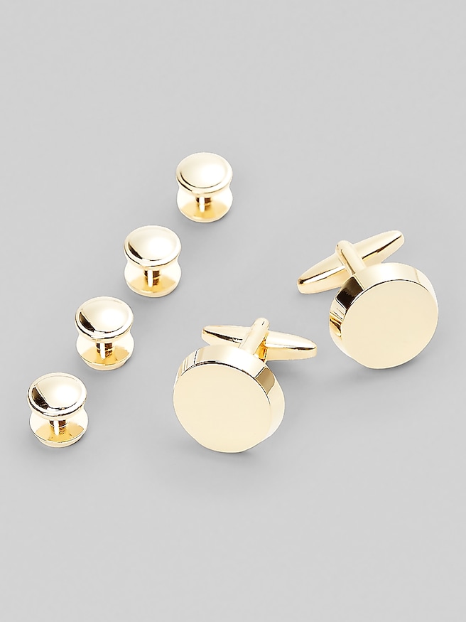 Pronto Uomo Men's Round Cufflink and Stud Set , Gold / Metallic