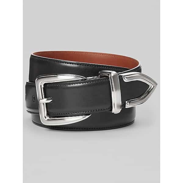 Egara Men's Silver Tip Faux Leather Belt Black - Size: 30 Waist
