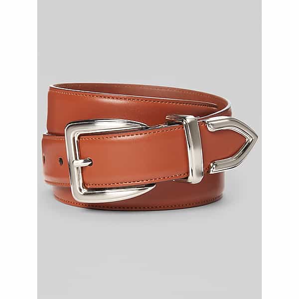 Egara Men's Silver Tip Faux Leather Belt Cognac - Size: 38 Waist TMW8B7Y38005