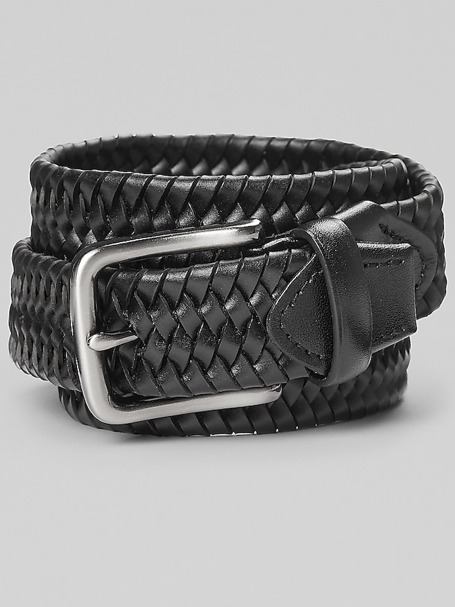 Joseph Abboud Men's Tubular Braid Stretch Leather Belt , Black