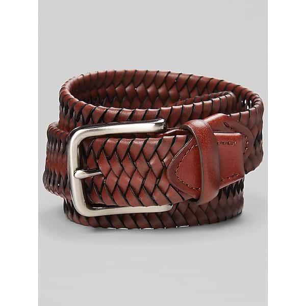 Joseph Abboud Men's Tubular Braid Stretch Leather Belt Cognac - Size: 34 Waist TMW8B7Z34005