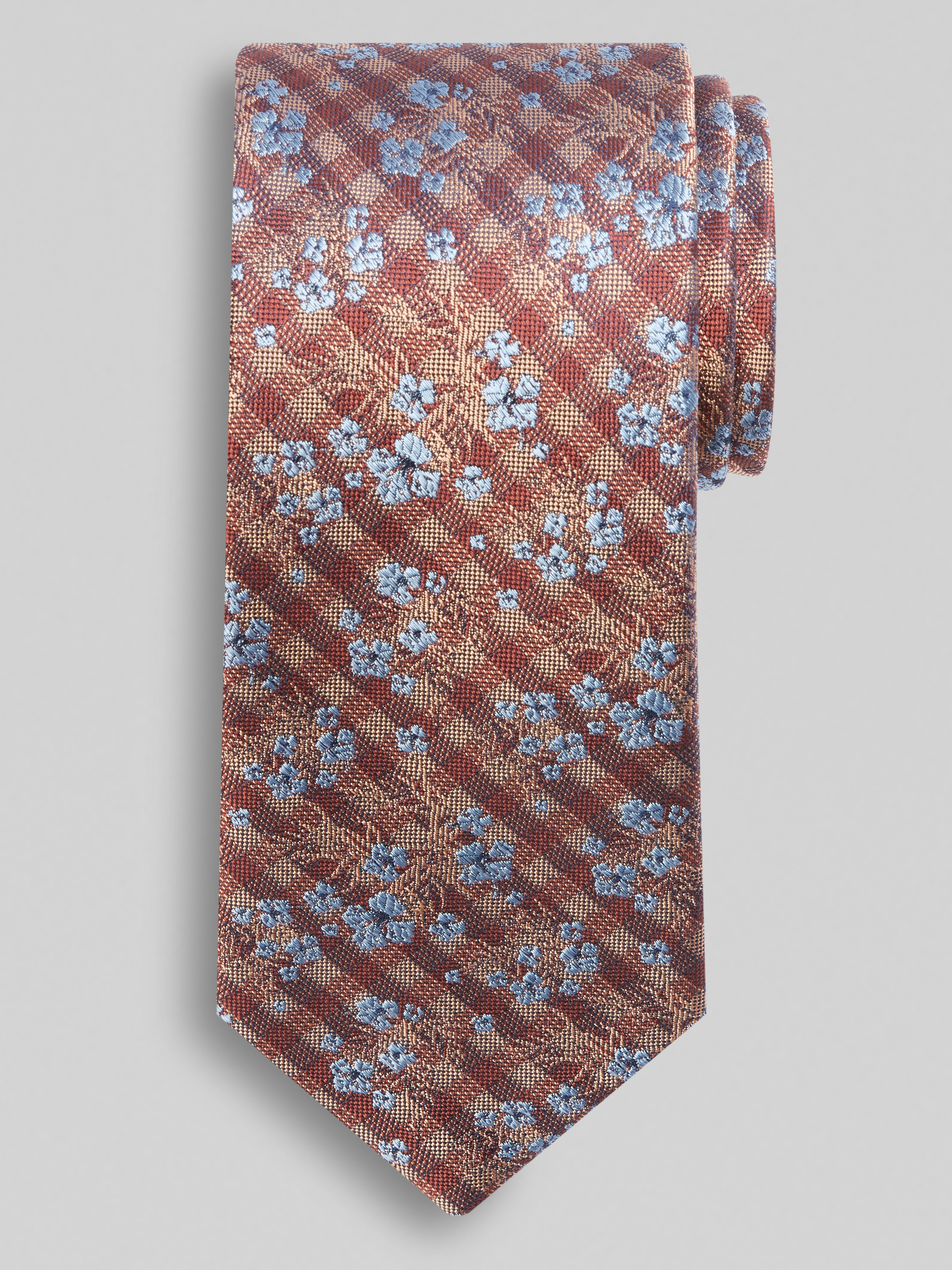 Joseph Abboud Check Floral Tie, Rust - Orange | Ties | Men's Wearhouse