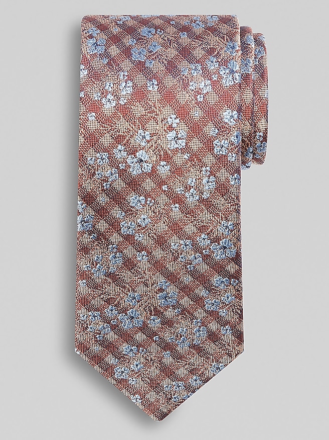Joseph Abboud Men's Check Floral Tie , Rust / Orange
