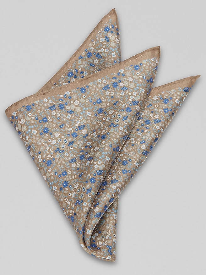 Joseph Abboud Men's Tossed Floral Pocket Square , Taupe / Brown